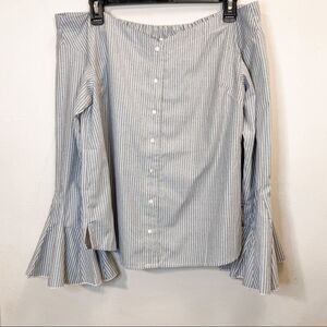 Umgee Karen Off the Shoulder Striped Blouse with Bell Sleeves Size Small